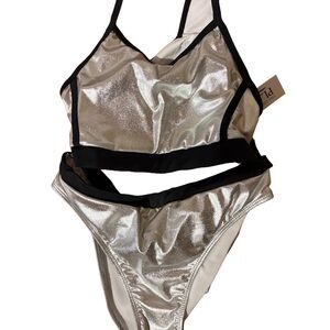 NWT Beautiful silver and black bikini